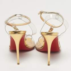 Pre Owned صندل كريستيان لوبوتان جميز أساز جلد ذهبي  ومشمّع بلاستيك حزام كاحل مقاس 37