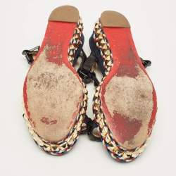 مملوكة مسبقًا Christian Louboutin Pyraclou Size 40 Multicolor Denim and Leather Studded Ankle Strap Platform Sandals