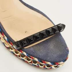 مملوكة مسبقًا Christian Louboutin Pyraclou Size 40 Multicolor Denim and Leather Studded Ankle Strap Platform Sandals
