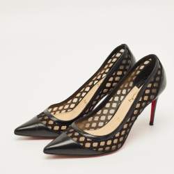 مملوكة مسبقًا حذاء كعب عالي كريستيان لوبوتان غالاتيفي جلد وشبك أسود مقاس 37.5