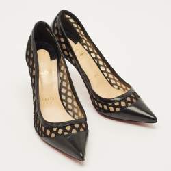 مملوكة مسبقًا حذاء كعب عالي كريستيان لوبوتان غالاتيفي جلد وشبك أسود مقاس 37.5