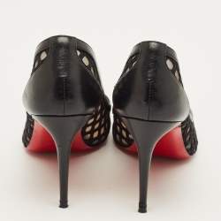 مملوكة مسبقًا حذاء كعب عالي كريستيان لوبوتان غالاتيفي جلد وشبك أسود مقاس 37.5