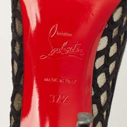 مملوكة مسبقًا حذاء كعب عالي كريستيان لوبوتان غالاتيفي جلد وشبك أسود مقاس 37.5