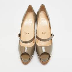 Pre Owned حذاء كعب عالي كريستيان لوبوتان زيبا جلد رمادي لامع منصة مقدمة مفتوحة مقاس 38.5