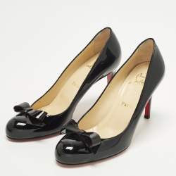Pre Owned Christian Louboutin Simplenodo Size 37 Black Patent Leather Bow Pumps