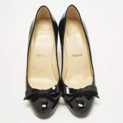 Pre Owned Christian Louboutin Simplenodo Size 37 Black Patent Leather Bow Pumps