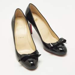 Pre Owned Christian Louboutin Simplenodo Size 37 Black Patent Leather Bow Pumps