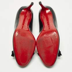 Pre Owned Christian Louboutin Simplenodo Size 37 Black Patent Leather Bow Pumps