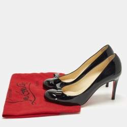 Pre Owned Christian Louboutin Simplenodo Size 37 Black Patent Leather Bow Pumps