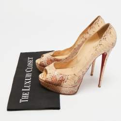 Pre Owned Christian Louboutin Lady Peep Size 41 Multicolor Python Leather Platform Pumps