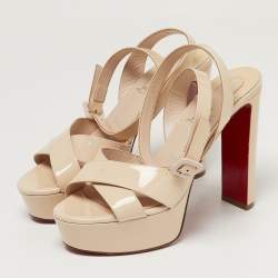 Pre Owned Christian Louboutin Supramariza Size 39 Beige Patent Leather Platform Sandals