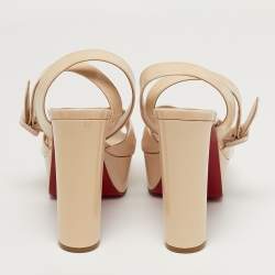 Pre Owned Christian Louboutin Supramariza Size 39 Beige Patent Leather Platform Sandals