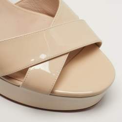 Pre Owned Christian Louboutin Supramariza Size 39 Beige Patent Leather Platform Sandals