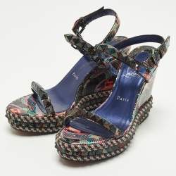 مملوكة مسبقًا Christian Louboutin Pyraclou Size 40 Multicolor Patent Leather Wedge Sandals