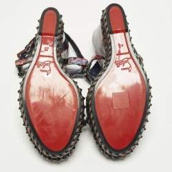 مملوكة مسبقًا Christian Louboutin Pyraclou Size 40 Multicolor Patent Leather Wedge Sandals