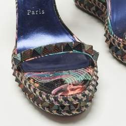 مملوكة مسبقًا Christian Louboutin Pyraclou Size 40 Multicolor Patent Leather Wedge Sandals