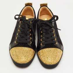 Pre Owned Christian Louboutin Gondola Strass Size 40.5 Black/Gold Suede and Patent Leather Low Top Sneakers