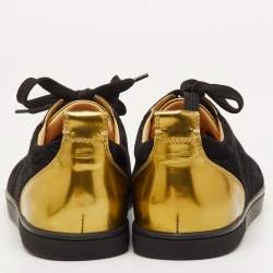 Pre Owned Christian Louboutin Gondola Strass Size 40.5 Black/Gold Suede and Patent Leather Low Top Sneakers