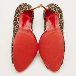 مملوكة مسبقًا Christian Louboutin Yoyospina Size 39 Gold Metallic Leopard Print Lurex Fabric Peep Toe Pumps