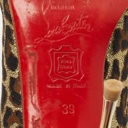 مملوكة مسبقًا Christian Louboutin Yoyospina Size 39 Gold Metallic Leopard Print Lurex Fabric Peep Toe Pumps