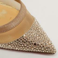 مملوكة مسبقًا حذاء كعب عالي كريستيان لوبوتان غالاتيفي سترس جلد وشبك بيج مقاس 37