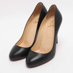 مملوكة مسبقًا حذاء كعب عالي كريستيان لوبوتان ميرسي ألين جلد أسود لامع مقاس 39.5