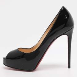 مملوكة مسبقًا Christian Louboutin Very Prive Size 36 Black Patent Leather Peep Toe Pumps