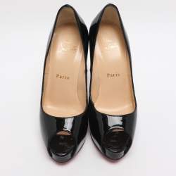 مملوكة مسبقًا حذاء كعب عالي كريستيان لوبوتان فيري بريف جلد لامع أسود لامع مقاس 36