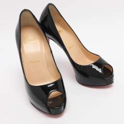 مملوكة مسبقًا حذاء كعب عالي كريستيان لوبوتان فيري بريف جلد لامع أسود لامع مقاس 36