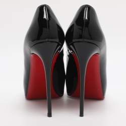 مملوكة مسبقًا حذاء كعب عالي كريستيان لوبوتان فيري بريف جلد لامع أسود لامع مقاس 36