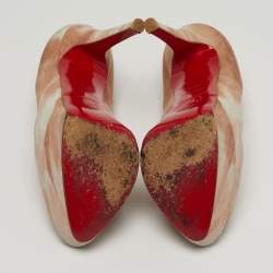 Pre Owned حذاء كعب عالي كريستيان لوبوتان ليدي مقدمة مفتوحة و نعل سميك جلد لامع بيج مقاس 38