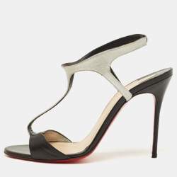 مملوكة مسبقًا Christian Louboutin Morphetina Size 39.5 Black/Silver Leather Ankle Strap Sandals