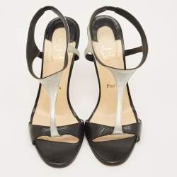 مملوكة مسبقًا Christian Louboutin Morphetina Size 39.5 Black/Silver Leather Ankle Strap Sandals