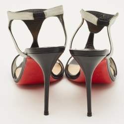 مملوكة مسبقًا Christian Louboutin Morphetina Size 39.5 Black/Silver Leather Ankle Strap Sandals