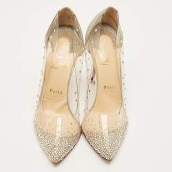 Pre Owned Christian Louboutin Degrastrass Size 38.5 Silver Glitter and PVC Pumps