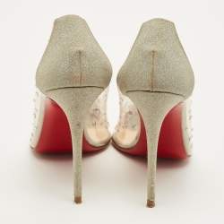 Pre Owned Christian Louboutin Degrastrass Size 38.5 Silver Glitter and PVC Pumps
