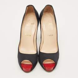 Pre Owned حذاء كعب عالي كريستيان لوبوتان "فيري بريفي" مقدمة مفتوحة و نعل سميك جلد لامع أسود مقاس 39