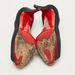 Pre Owned حذاء كعب عالي كريستيان لوبوتان "فيري بريفي" مقدمة مفتوحة و نعل سميك جلد لامع أسود مقاس 39