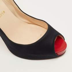 Pre Owned حذاء كعب عالي كريستيان لوبوتان "فيري بريفي" مقدمة مفتوحة و نعل سميك جلد لامع أسود مقاس 39