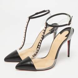 Pre Owned حذاء كعب عالي كريستيان لوبوتان بي في سي وجلد أبيض أوف وايت لامع سير حرف تي مقاس 38.5