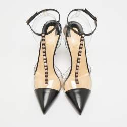 Pre Owned حذاء كعب عالي كريستيان لوبوتان بي في سي وجلد أبيض أوف وايت لامع سير حرف تي مقاس 38.5