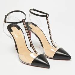 Pre Owned حذاء كعب عالي كريستيان لوبوتان بي في سي وجلد أبيض أوف وايت لامع سير حرف تي مقاس 38.5