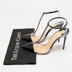 Pre Owned حذاء كعب عالي كريستيان لوبوتان بي في سي وجلد أبيض أوف وايت لامع سير حرف تي مقاس 38.5