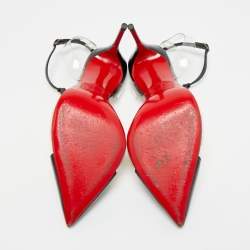 Pre Owned حذاء كعب عالي كريستيان لوبوتان بي في سي وجلد أبيض أوف وايت لامع سير حرف تي مقاس 38.5