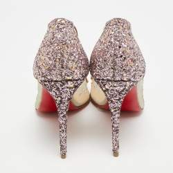 Pre Owned حذاء كعب عالي كريستيان لوبوتان فوليز ستراس شبك ميتاليك/بيج ومخمل مقاس 38.5