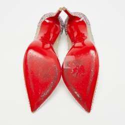 Pre Owned حذاء كعب عالي كريستيان لوبوتان فوليز ستراس شبك ميتاليك/بيج ومخمل مقاس 38.5