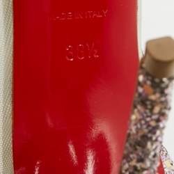 Pre Owned حذاء كعب عالي كريستيان لوبوتان فوليز ستراس شبك ميتاليك/بيج ومخمل مقاس 38.5