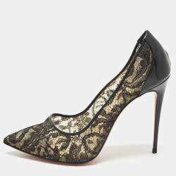 مملوكة مسبقًا Christian Louboutin Follies Strass Size 41 Black Lace and Patent Leather Pumps