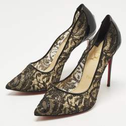 مملوكة مسبقًا Christian Louboutin Follies Strass Size 41 Black Lace and Patent Leather Pumps