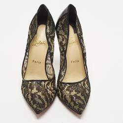 مملوكة مسبقًا Christian Louboutin Follies Strass Size 41 Black Lace and Patent Leather Pumps